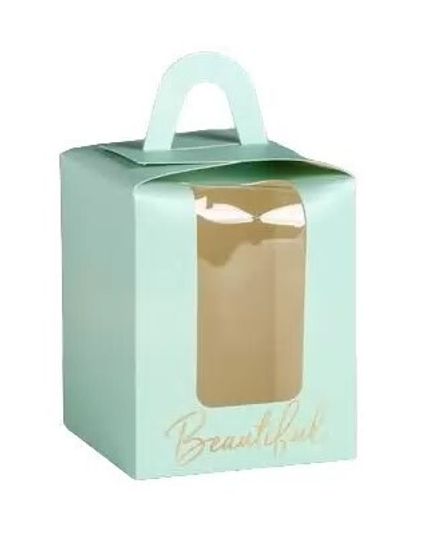 !09 Складная коробка под один капкейк (набор 2 штуки) «Beautiful», 9 × 9 × 11 см. цвет бирюзовый