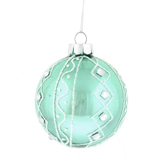 Украшение новогоднее Шар "Веселые ребята в бирюзовом" (блок 12 шт), D8 см, L36 W28 H11 см, 6в.