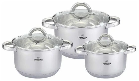 Набор посуды Bohmann BH-06-295  6пр  2,1л 2,9л 3,9л  Дно 9-ти шаговое (х4)