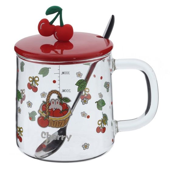 Кружка с крышкой и ложкой  440 мл, L8,4 W8,4 H8,3 см