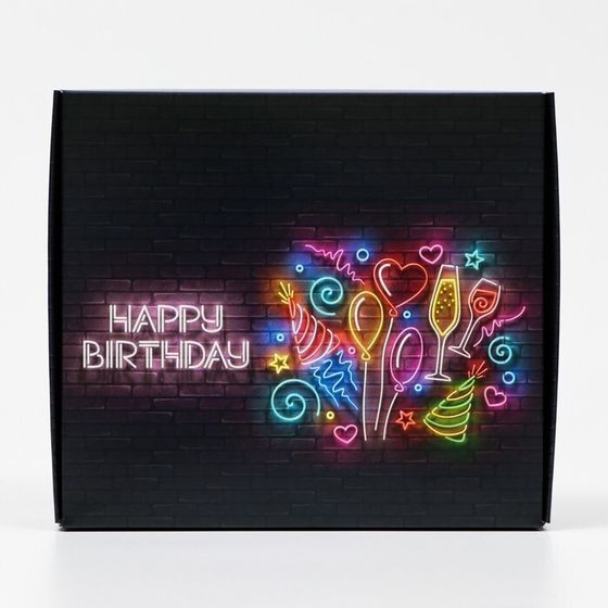 !Коробка самосборная 2 штуки &quot;С Днем Рождения&quot;, неон, 20 х 18 х 5 см.