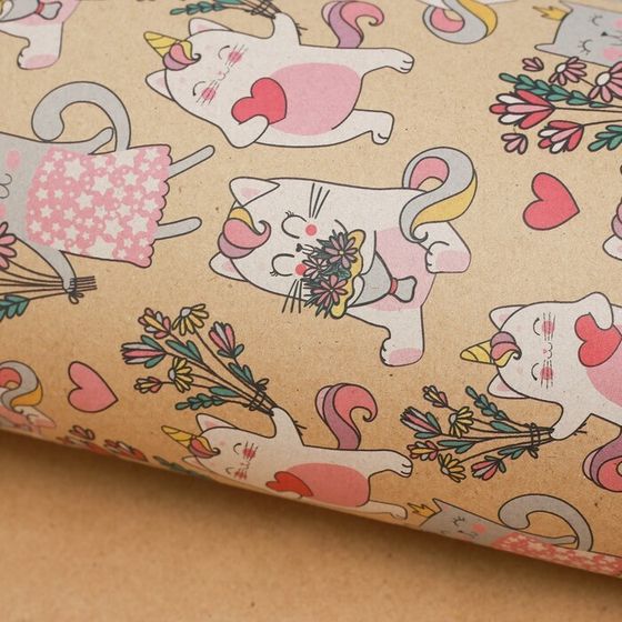 !Бумага упаковочная 2 листа крафтовая «Несу радость», 50 × 70 см.