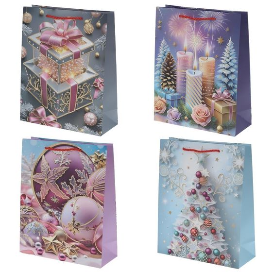 Пакет подарочный (бумага 210г/м2, блок 12шт), L30 W12 H39 см, 4в.