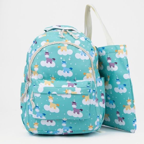 Набор рюкзак молодёжный из текстиля, сумка-шопер, цвет бирюзовый