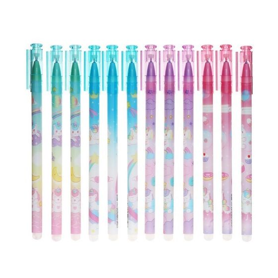 !09 Ручка гелевая (набор 5 штук) со стираемыми чернилами, стержень синий, корпус Единорог МИКС