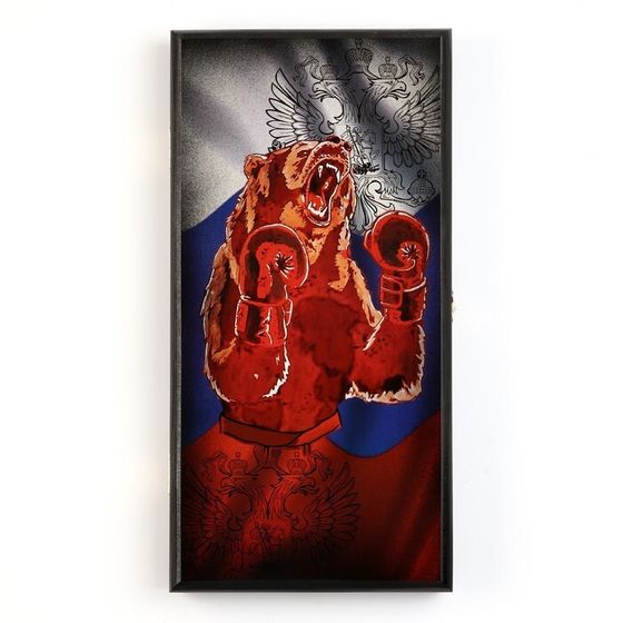 Нарды деревянные большие, настольная игра &quot;Медведь&quot;, 40 x 40 см, с полем для игры в шашки
