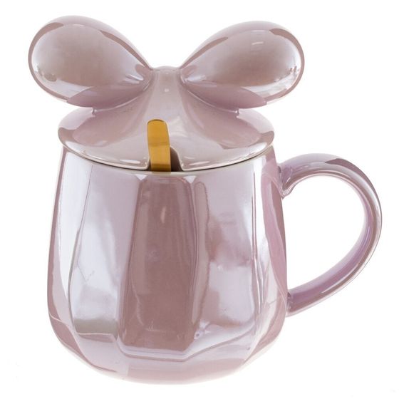 Кружка с крышкой и ложкой, 360 мл, L8 W8 H9 см