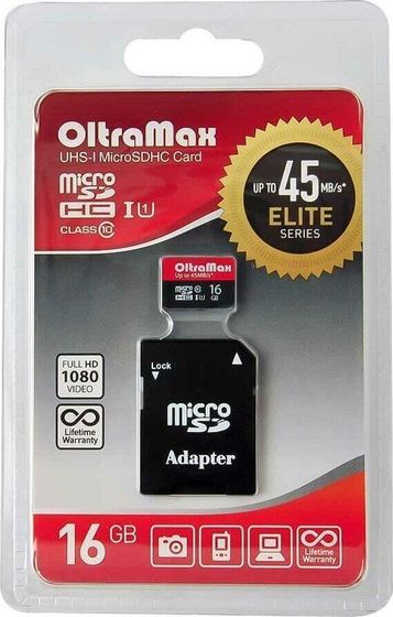 Карта памяти microSDHC 16GB Oltramax OM016GCSDHC10UHS-1-ElU1 + адаптер