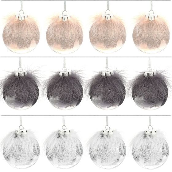 Набор из 12шт, Украшение новогоднее Шар &quot;Перышко страуса&quot;, D 8 см, L35 W27 H9 см