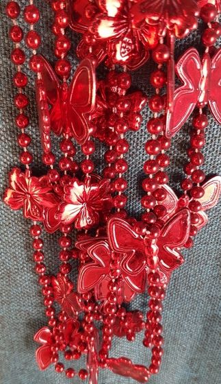 !09 НАБОР 2 ШТУКИ - ЕЛОЧНОЕ УКРАШЕНИЕ - БУСЫ "БАБОЧКИ" 2,7 М., ЦВЕТ КРАСНЫЙ