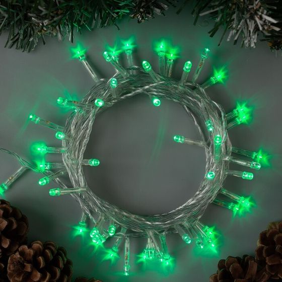 Гирлянда «Нить» 5 м, IP20, прозрачная нить, 50 LED, 8 режимов, 220 В, свечение зелёное
