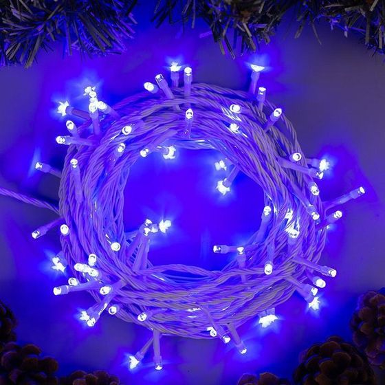 Гирлянда «Нить» 10 м, IP20, белая нить, 100 LED, 8 режимов, 220 В, свечение синее