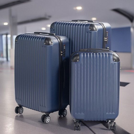 Набор чемоданов TOPAZ синих 3шт ABS с накладными углами