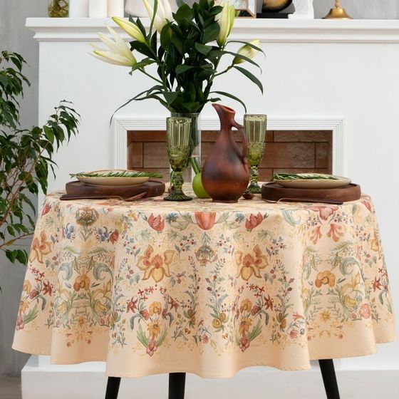 Скатерть Этель Floral pattern d=219 см с ГМВО, 100% хлопок, саржа 190 гр/м2