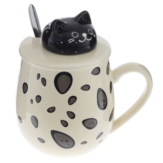 Кружка с крышкой и ложкой, 350 мл, L13 W9 H13 см, 4в.