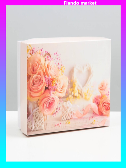 !Коробка подарочная 2 штуки крышка-дно, сборная &quot;Букет роз&quot;, 21 х 15 х 7 см