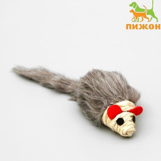 Игрушка для кошек &quot;Серая мышь&quot; с мордочкой из сизаля, 8 см