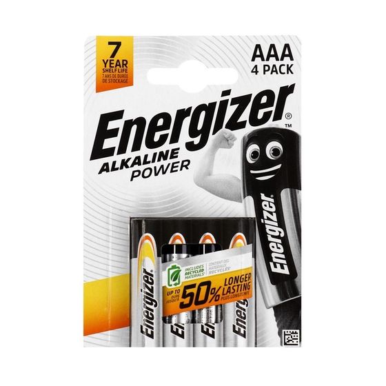 Батарейка алкалиновая Energizer Alkaline Power, AAA, LR03-4BL, 1.5В, блистер, 4 шт.