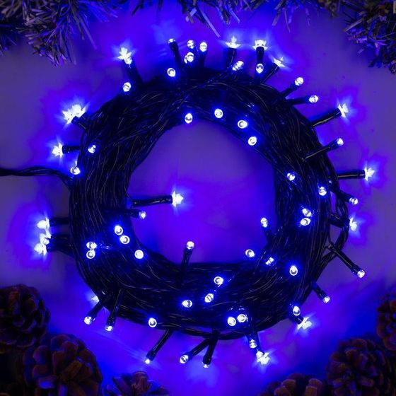 Гирлянда «Нить» 10 м, IP20, тёмная нить, 100 LED, 8 режимов, 220 В, свечение синее