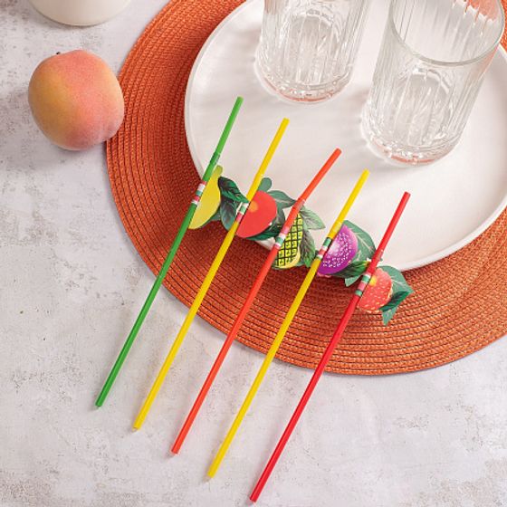 Соломка для коктейля ФРУКТЫ гибкая 100шт 24см (12684)(16661)