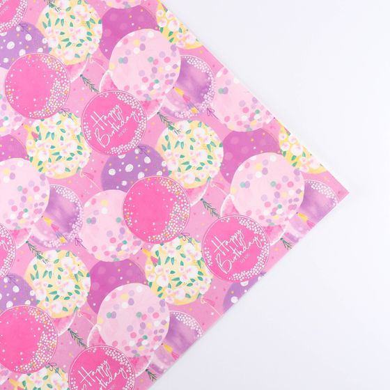 !09 Бумага двухсторонняя 2 листа крафтовая «День рождения», 70 × 100 см.