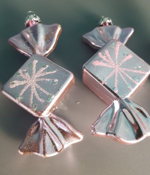 !09 Набор из 8-ми конфет: Елочное украшение &quot;Конфетка&quot; 10 см. блеск цвет розовый