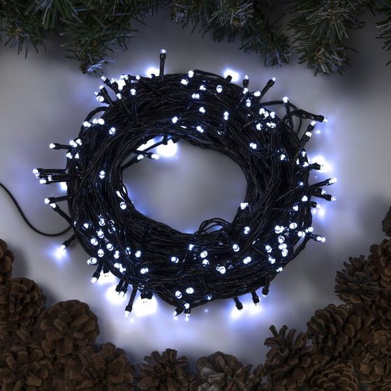УЦЕНКА Гирлянда «Нить», 20 м, IP20, 200 LED, 220 В, 8 режимов, тёмная нить, свечение белое