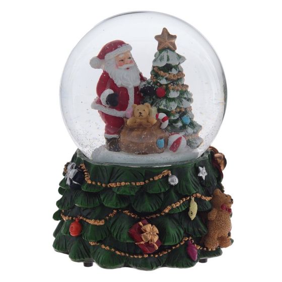 Фигурка декор в стекл шаре &quot;Дед Мороз&quot; ( подсв, муз, вьюга, AAAх3 н/п), D 10 см, L11 W11 H15 см