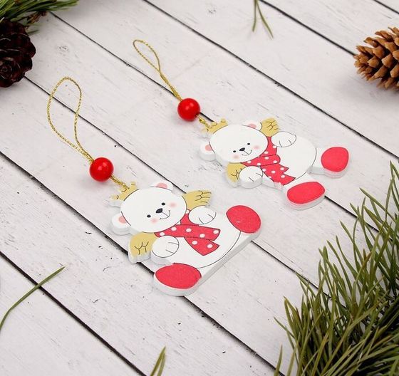 !Подвеска новогодняя 4 штуки «Милый медвежонок», 7 см. МИКС