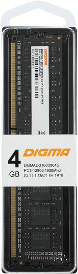 Память DDR3L 4Gb 1600MHz Digma DGMAD31600004S RTL PC3-12800 CL11 240-pin 1.35В single rank Ret