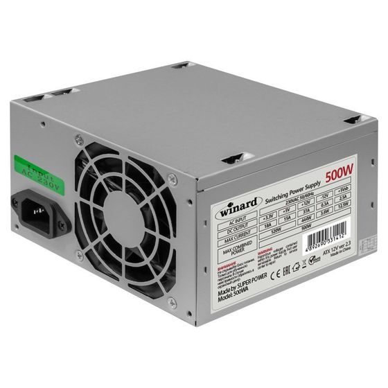 Блок питания 500W ATX Winard 500WA ATX, 8см fan, 20+4pin +4Pin, 2*SATA, 1*FDD, 4*IDE