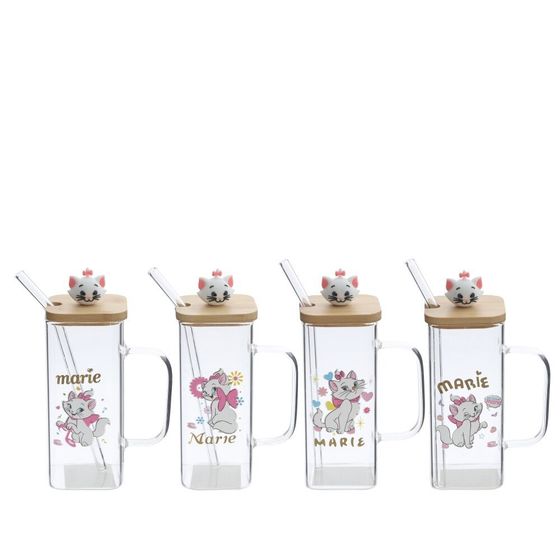 Кружка с крышкой и трубочкой, L6 W6 H13,5 см, 1 штука, дизайн микс