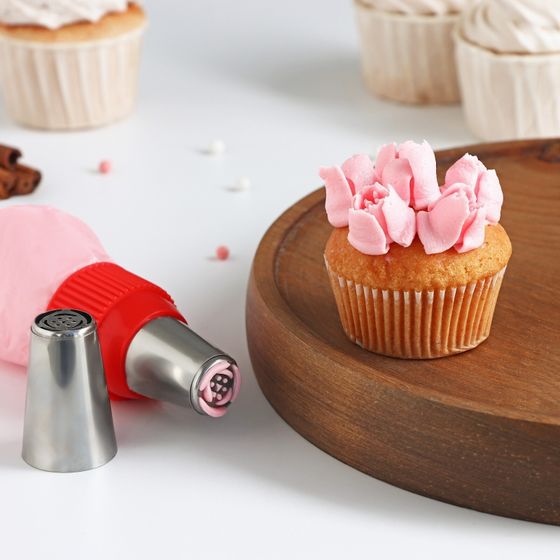 !09 Набор 3 предмета - Насадка кондитерская «Тюльпан», d=3 см, выход 1.8 см, нержавеющая сталь