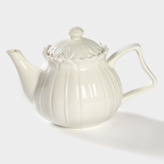 !09 Заварочный чайник «Тюльпан», 700 мл, с подогревом, бамбуковая подставка, фарфор, белый