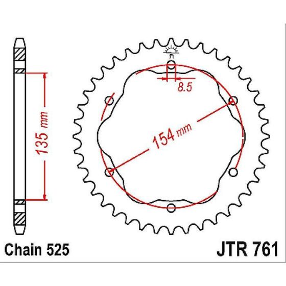 Звезда задняя ведомая стальная JTR761, цепь 525, 39 зубьев