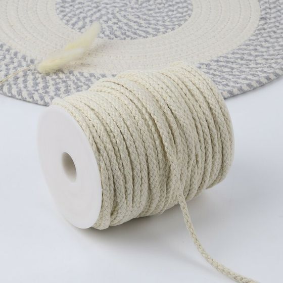 Шнур для плетения, хлопчатобумажный, без сердечника, d = 5 мм, 50 ± 1 м, цвет белый
