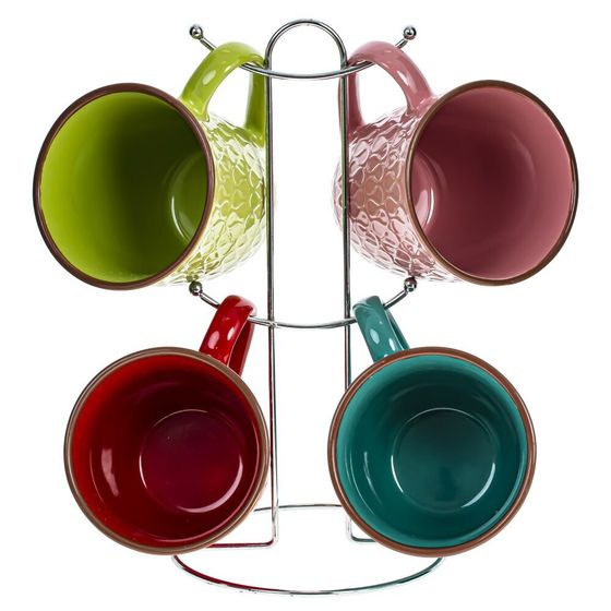 Набор из 4-х кружек на подставке, 400 мл, L25 W15 H26 см,