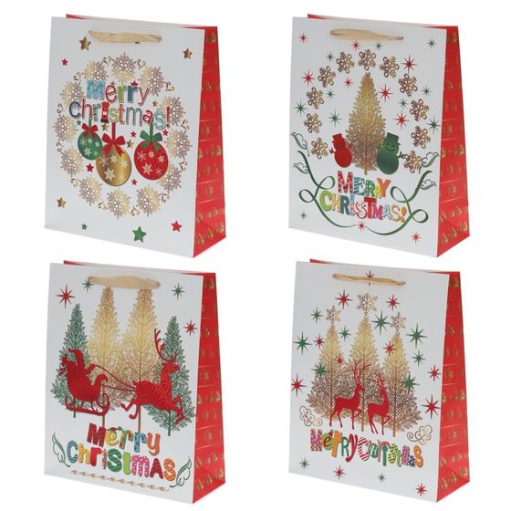 Пакет подарочный (бумага 210г/м2, блок 12шт), L26 W10 H32 см, 4в.