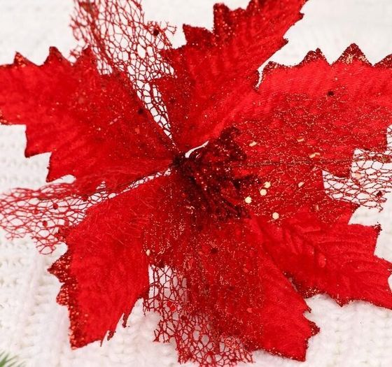 !09 Набор из 5-ти изделий - Декор "Зимний цветок" 23х25 см, блеск, цвет красный