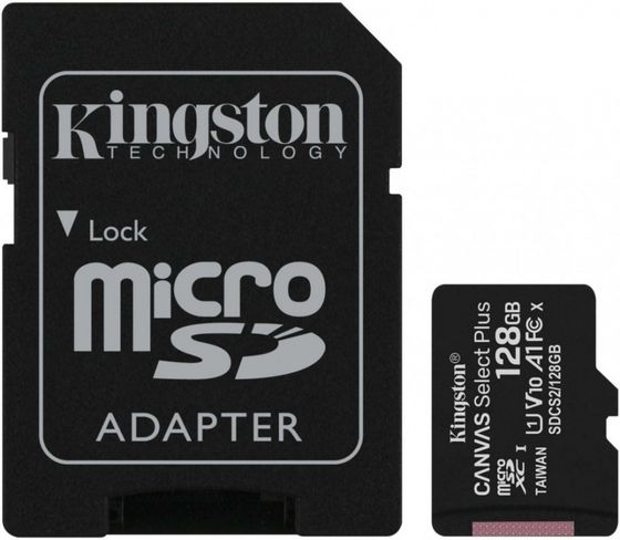 Карта памяти microSDXC 128Gb Kingston SDCS2/128Gb Canvas Select Plus + адаптер