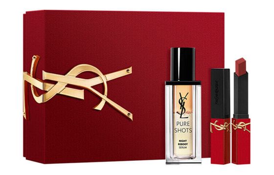 SAINT LAURENT Skincare Product Lipstick Box Makeup Sets Easy To Color Serum 30ml+Red Leather Gold Bar