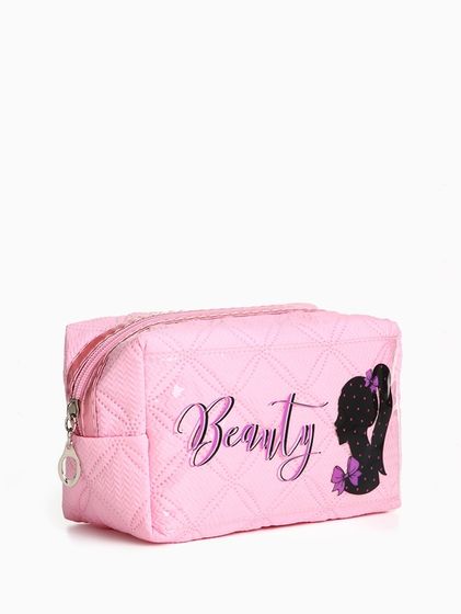 Косметичка на молнии, объёмная, маленькая, с принтом Beauty, розовая