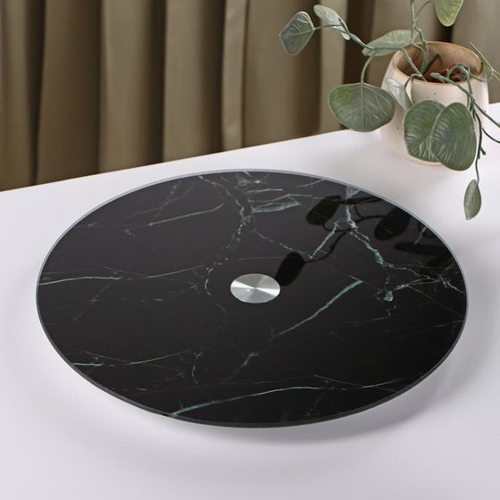 Подставка стеклянная для торта вращающаяся Доляна «Марбл чёрный», d=32 см, цвет чёрный
