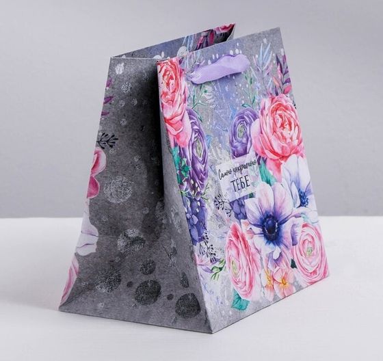 !Пакет крафтовый квадратный «Цветочный вихрь», 30 × 30 × 12 см