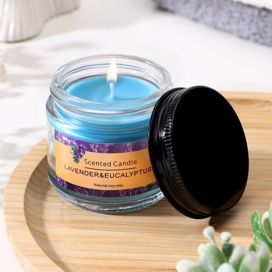 Свеча ароматическая &quot;Scented Candle, Lavender&amp;eucalyptus&quot;, Лаванда и эвкалипт, 5*5см, 140 гр   94933