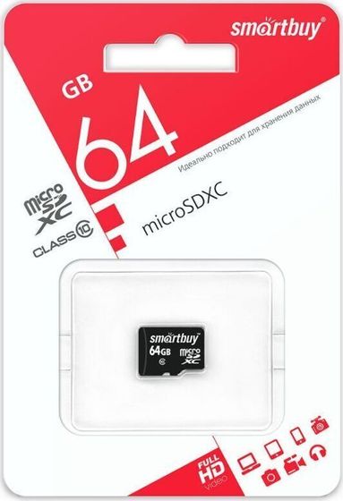 Карта памяти microSDXC 64GB Smartbuy SB64GBSDCL10-00LE