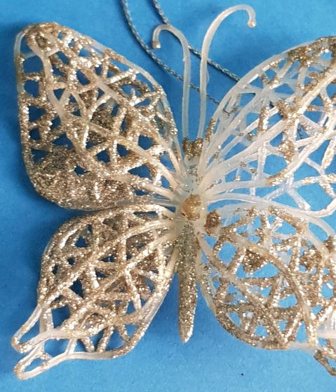 !09 Елочное украшение 2 штуки бабочки "Classic Silver"