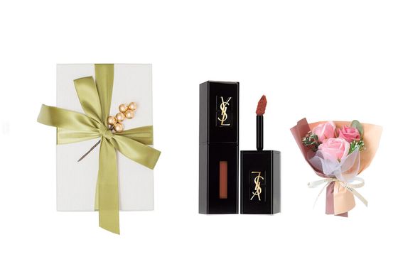 SAINT LAURENT Black Tube Lip Gloss Green In Box Makeup Sets Complexion Hydrating Mirror Finish Suit+Bouquet