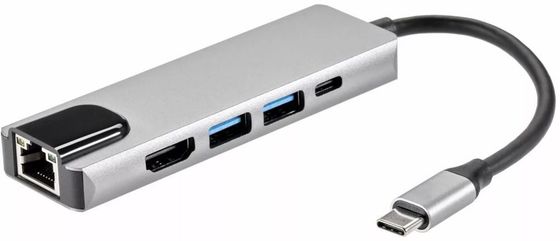 Адаптер Aopen 2хUSB 3.1/USB Type-C/HDMI/RJ-45 - USB Type-C серый (ACU435M)
