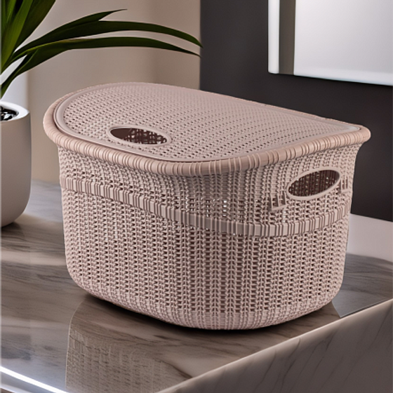 Корзина для белья 24л с крышкой розовая